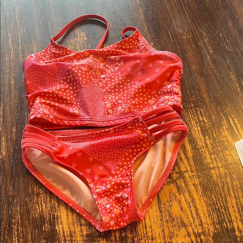 art class Red Patterned Girls Two-Piece Swim Set
